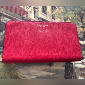 henri bendel hot pink pebbled leather zip wallet